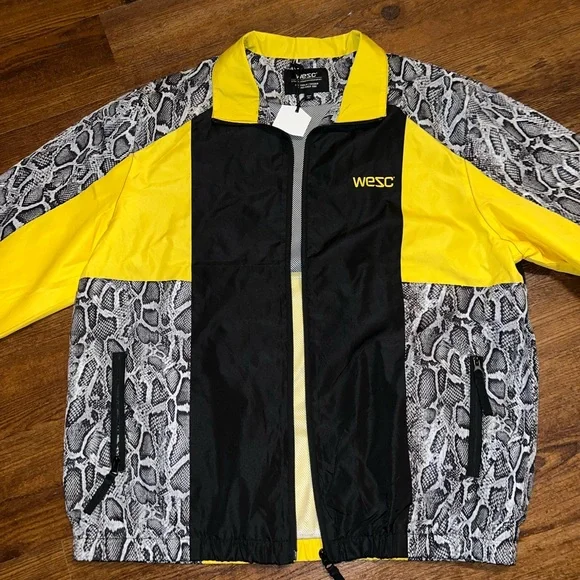 NWT WESC Black & Yellow Colorblock Snakeskin Retro Zip Up Track Jacket Size XL - Picture 5 of 14